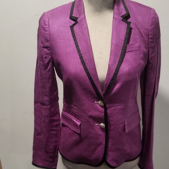 J. Crew Jackets & Blazers - J Crew Purple Linen Blazer with Black Piping, Size 2 (fits 4) 100% Linen